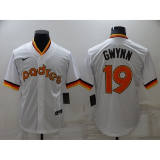 Men's San Diego Padres 19 Tony Gwynn White Cooperstown Collection Stitched Throwback Jersey