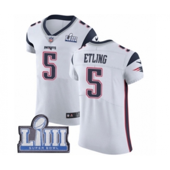 Men's Nike New England Patriots 5 Danny Etling White Vapor Untouchable Elite Player Super Bowl LIII Bound NFL Jersey