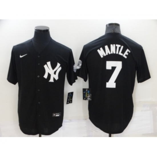 Men's New York Yankees 7 Mickey Mantle Black Stitched Nike Cool Base Throwback Jersey