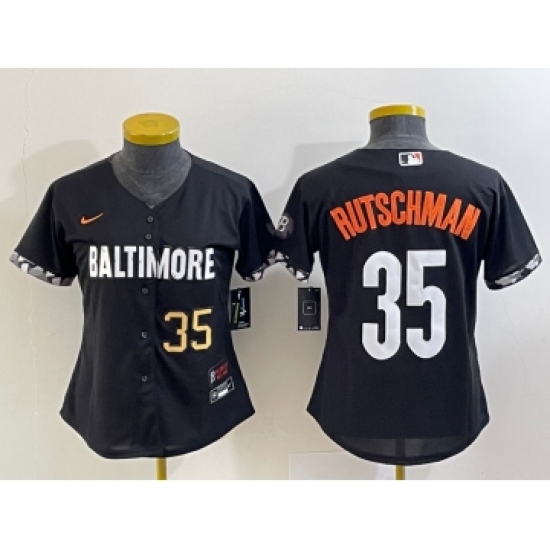 Women's Baltimore Orioles 35 Adley Rutschman Number Black 2023 City Connect Cool Base Stitched Jersey
