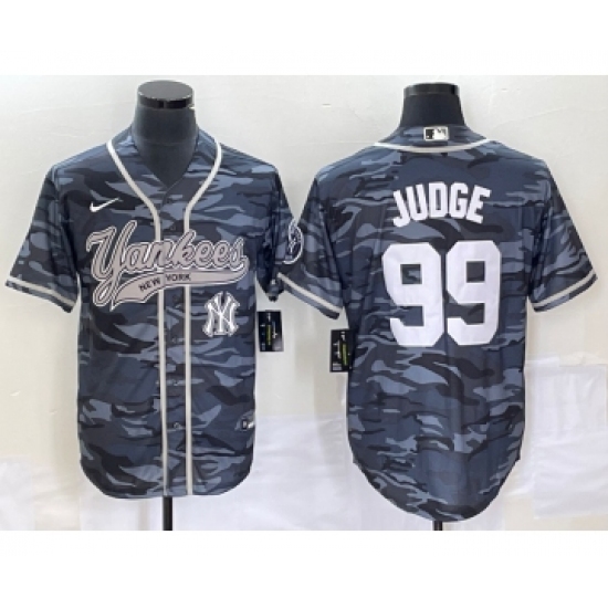 Men's New York Yankees 99 Aaron Judge Grey Camo Cool Base Stitched Baseball Jersey1