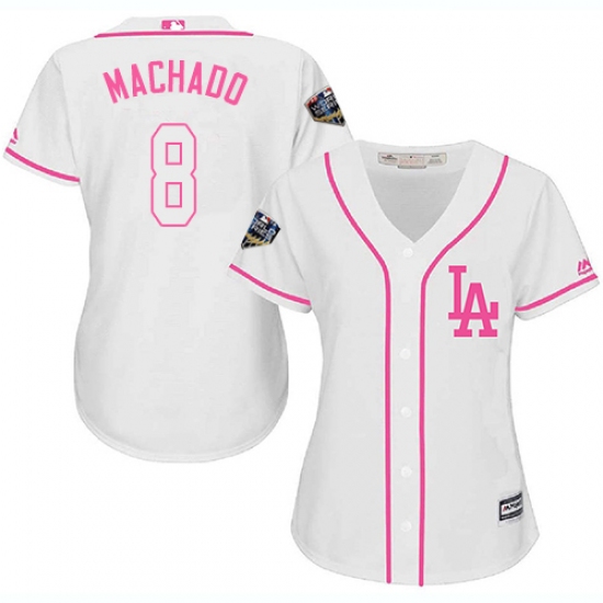 Women's Majestic Los Angeles Dodgers 8 Manny Machado Authentic White Fashion Cool Base 2018 World Series MLB Jersey