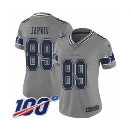 Women's Dallas Cowboys 89 Blake Jarwin Limited Gray Inverted Legend 100th Season Football Jersey