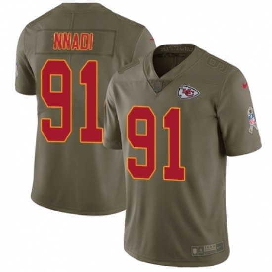 Youth Nike Kansas City Chiefs 91 Derrick Nnadi Limited Olive 2017 Salute to Service NFL Jersey