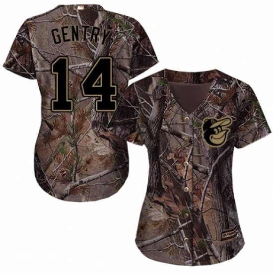 Women's Majestic Baltimore Orioles 14 Craig Gentry Authentic Camo Realtree Collection Flex Base MLB Jersey