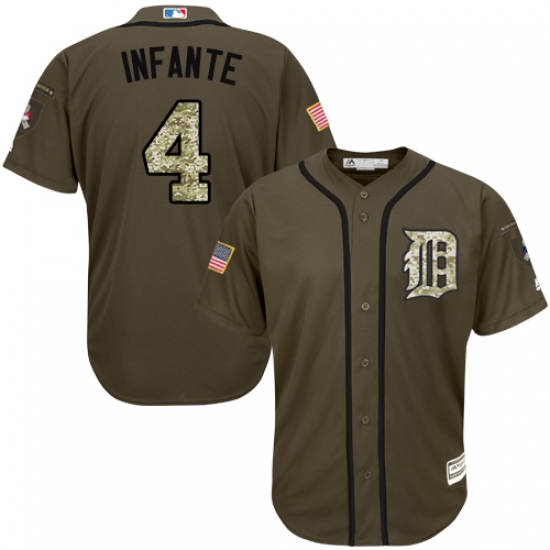 Youth Majestic Detroit Tigers 4 Omar Infante Authentic Green Salute to Service MLB Jersey