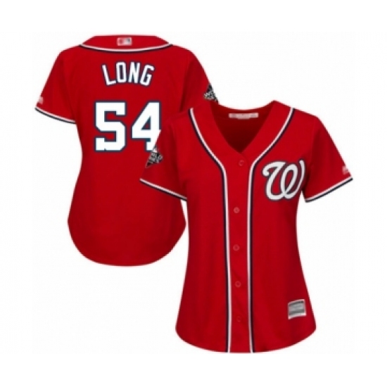 Women's Washington Nationals 54 Kevin Long Authentic Red Alternate 1 Cool Base 2019 World Series Bound Baseball Jersey