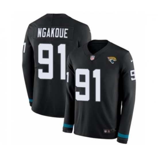 Youth Nike Jacksonville Jaguars 91 Yannick Ngakoue Limited Black Therma Long Sleeve NFL Jersey