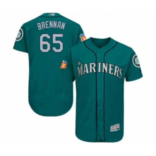 Men's Seattle Mariners 65 Brandon Brennan Teal Green Alternate Flex Base Authentic Collection Baseball Player Jersey