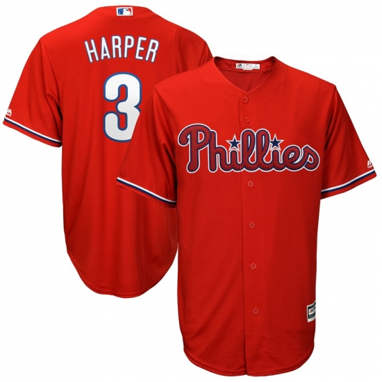 Youth Philadelphia Phillies 3 Bryce Harper RED Majestic Scarlet Cool Base Replica Player Jersey