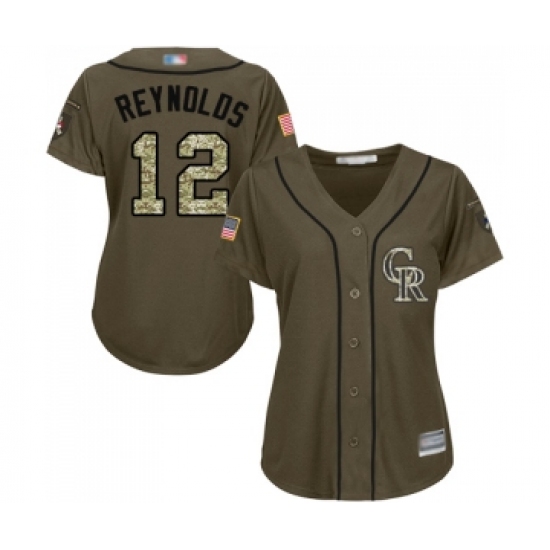 Women's Colorado Rockies 12 Mark Reynolds Authentic Green Salute to Service Baseball Jersey