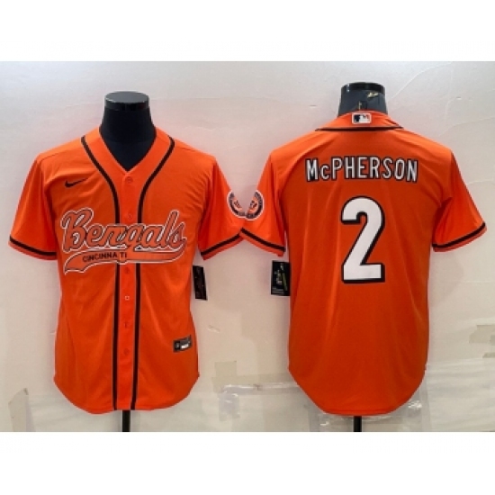 Men's Cincinnati Bengals 2 Evan McPherson Orange With Patch Cool Base Stitched Baseball Jersey