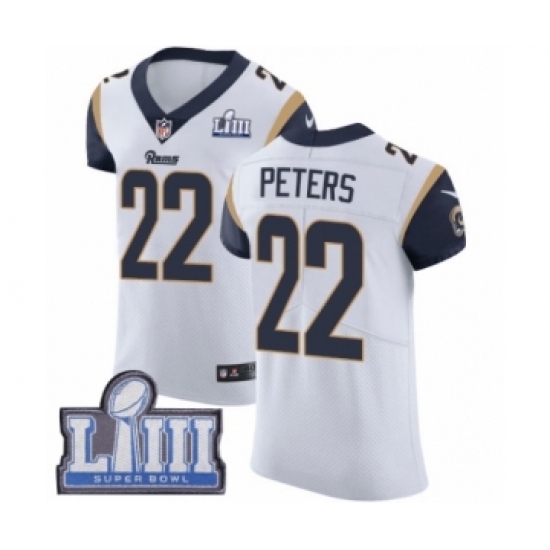 Men's Nike Los Angeles Rams 22 Marcus Peters White Vapor Untouchable Elite Player Super Bowl LIII Bound NFL Jersey
