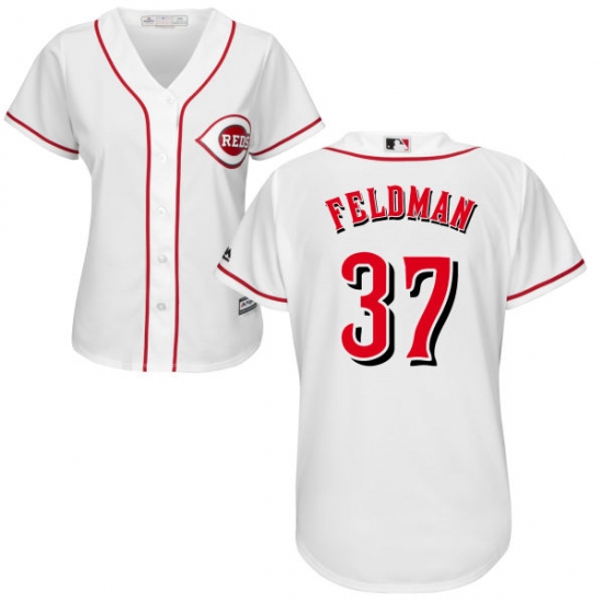 Women's Majestic Cincinnati Reds 37 Scott Feldman Replica White MLB Jersey