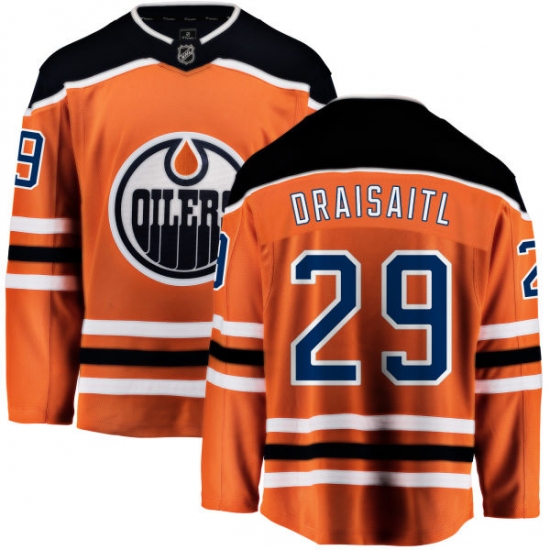Men's Edmonton Oilers 29 Leon Draisaitl Fanatics Branded Orange Home Breakaway NHL Jersey