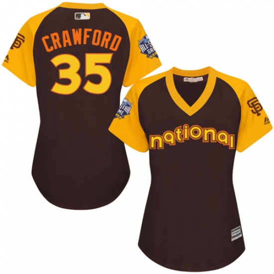 Women's Majestic San Francisco Giants 35 Brandon Crawford Authentic Brown 2016 All-Star National League BP Cool Base MLB Jersey