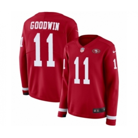 Women's Nike San Francisco 49ers 11 Marquise Goodwin Limited Red Therma Long Sleeve NFL Jersey