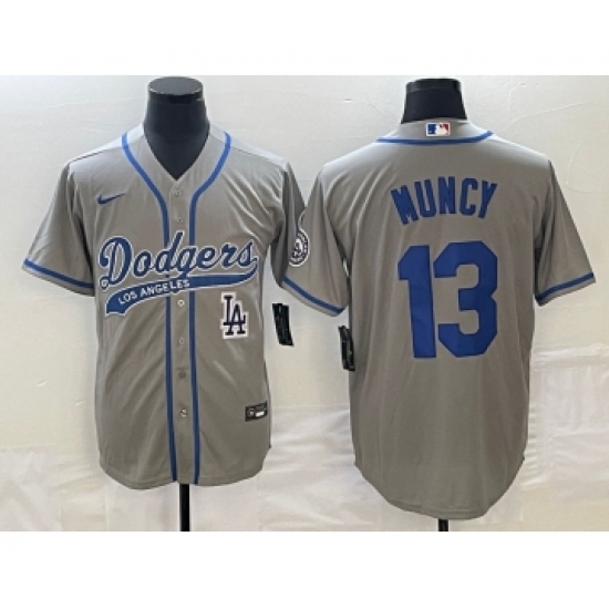 Men's Los Angeles Dodgers 13 Max Muncy Grey Cool Base Stitched Baseball Jersey1