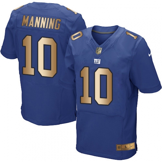 Men's Nike New York Giants 10 Eli Manning Elite Blue/Gold Team Color NFL Jersey