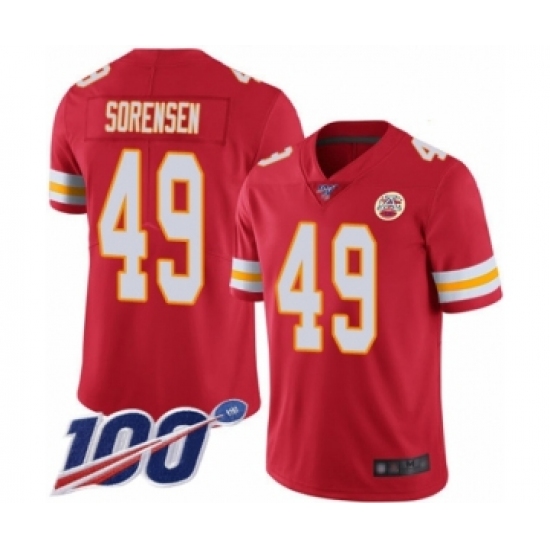 Men's Kansas City Chiefs 49 Daniel Sorensen Red Team Color Vapor Untouchable Limited Player 100th Season Football Jersey