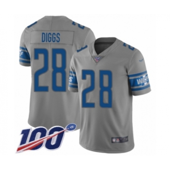 Men's Detroit Lions 28 Quandre Diggs Limited Gray Inverted Legend 100th Season Football Jersey