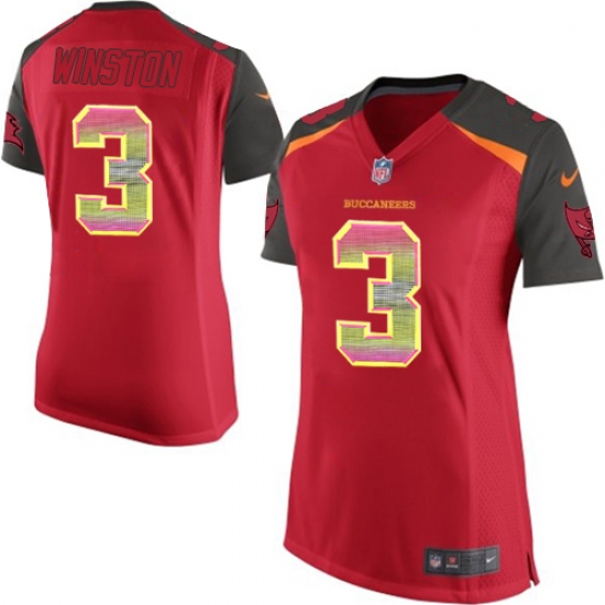 Women's Nike Tampa Bay Buccaneers 3 Jameis Winston Limited Red Strobe NFL Jersey