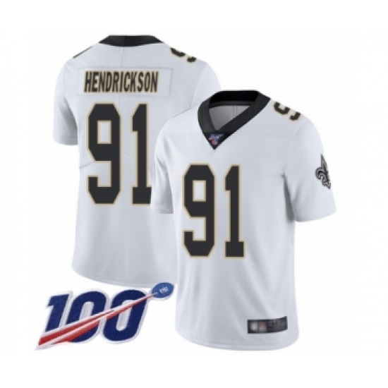 Men's New Orleans Saints 91 Trey Hendrickson White Vapor Untouchable Limited Player 100th Season Football Jersey