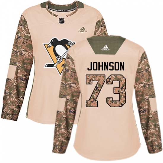 Women's Adidas Pittsburgh Penguins 73 Jack Johnson Authentic Camo Veterans Day Practice NHL Jersey