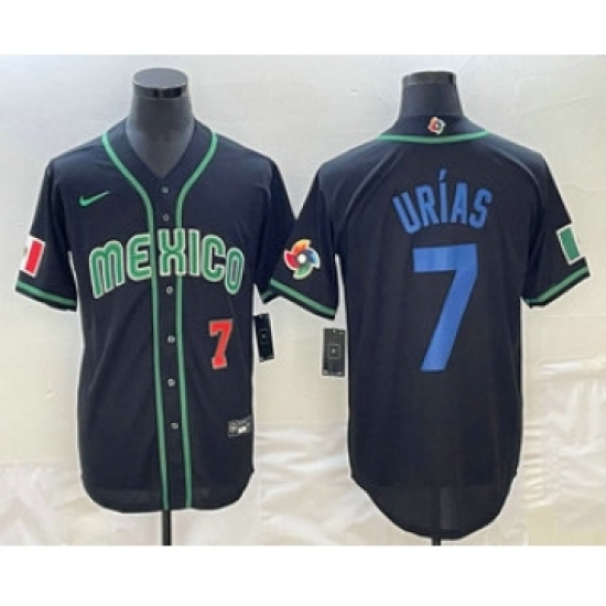 Men's Mexico Baseball 7 Julio Urias Number 2023 Black Blue World Classic Stitched Jersey1