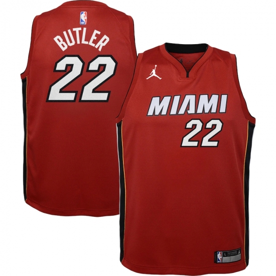 Youth Miami Heat 22 Jimmy Butler Jordan Brand Red 2020-21 Swingman Player Jersey