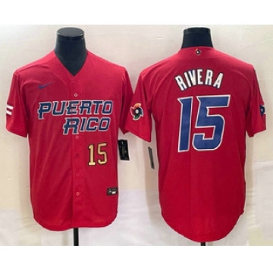 Men's Puerto Rico Baseball 15 Emmanuel Rivera Number 2023 Red World Classic Stitched Jerseys