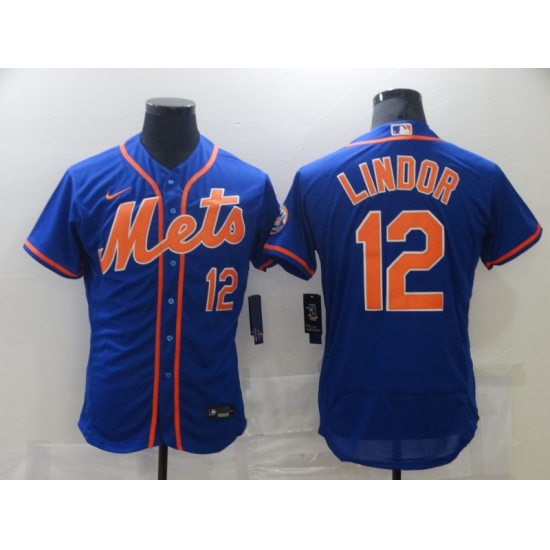 Men's Nike New York Mets 12 Francisco Lindor Blue Elite Jersey