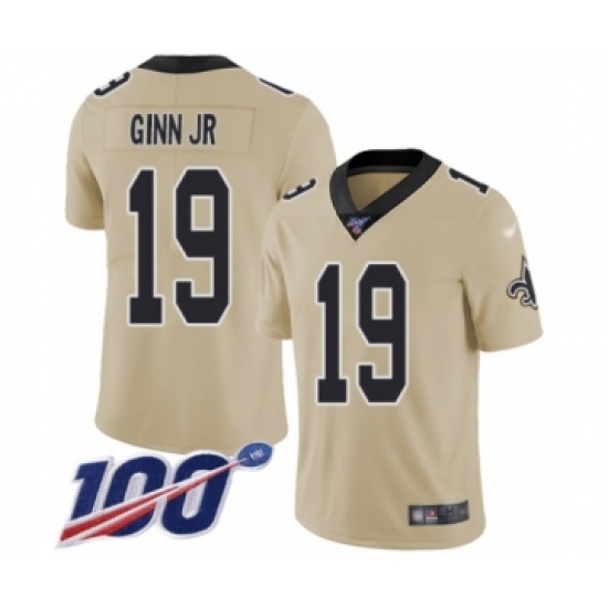 Men's New Orleans Saints 19 Ted Ginn Jr Limited Gold Inverted Legend 100th Season Football Jersey