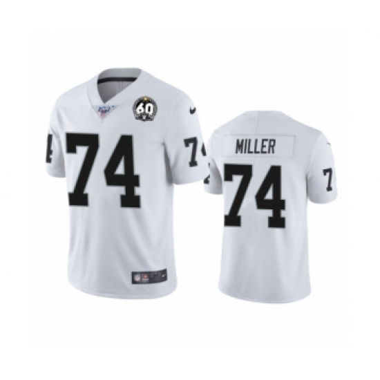 Women's Oakland Raiders 74 Kolton Miller White 60th Anniversary Vapor Untouchable Limited Player 100th Season Football Jersey