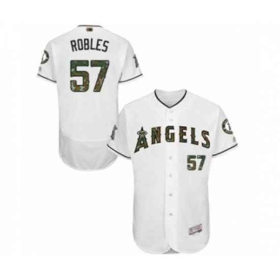 Men's Los Angeles Angels of Anaheim 57 Hansel Robles Authentic White 2016 Memorial Day Fashion Flex Base Baseball Player Jersey