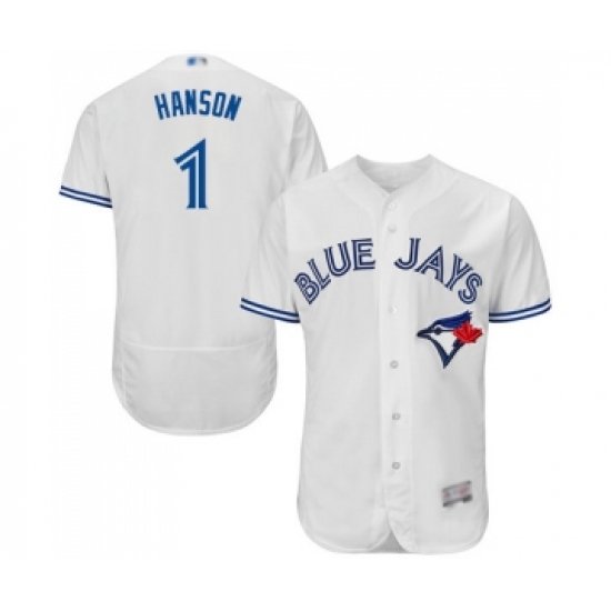 Men's Toronto Blue Jays 1 Alen Hanson White Home Flex Base Authentic Collection Baseball Jersey