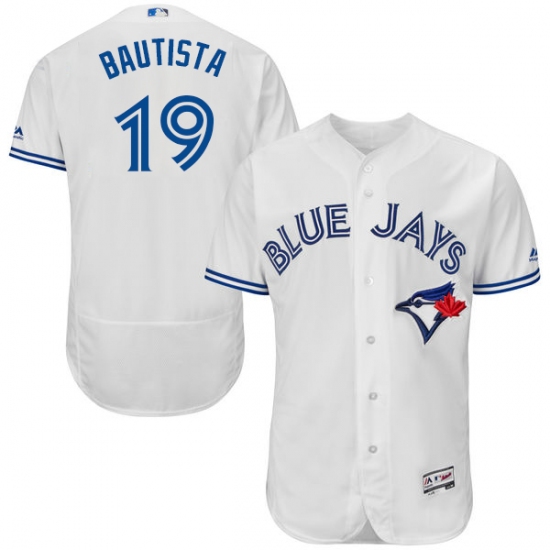 Men's Majestic Toronto Blue Jays 19 Jose Bautista White Home Flex Base Authentic Collection MLB Jersey