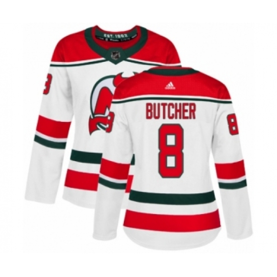Women's Adidas New Jersey Devils 8 Will Butcher Authentic White Alternate NHL Jersey