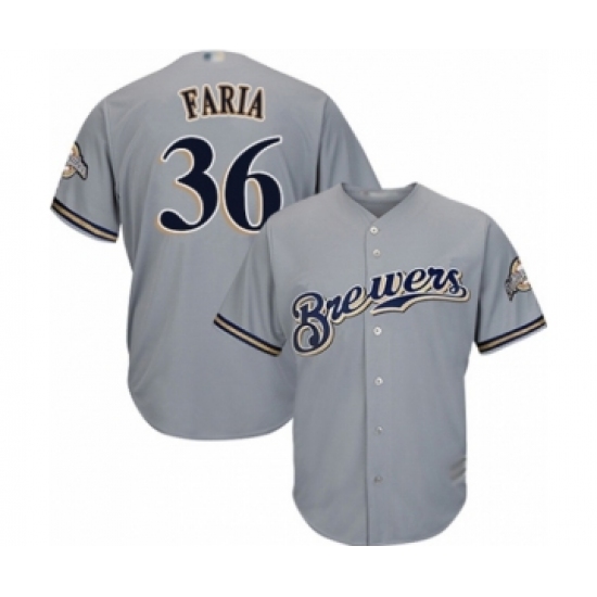Youth Milwaukee Brewers 36 Jake Faria Authentic Grey Road Cool Base Baseball Player Jersey