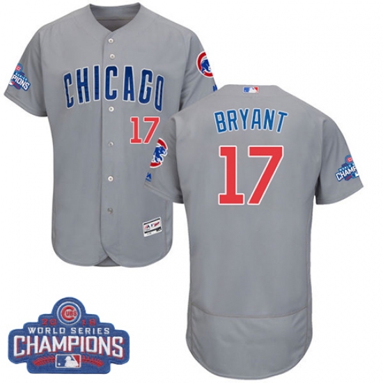 Men's Majestic Chicago Cubs 17 Kris Bryant Grey 2016 World Series Champions Flexbase Authentic Collection MLB Jersey