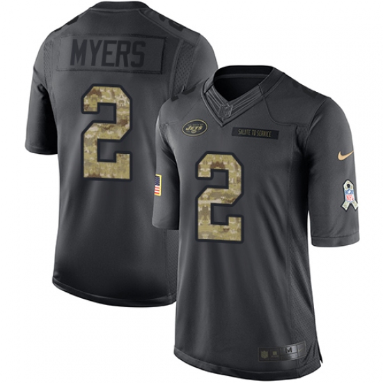 Men's Nike New York Jets 2 Jason Myers Limited Black 2016 Salute to Service NFL Jersey