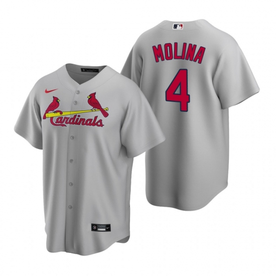 Men's Nike St. Louis Cardinals 4 Yadier Molina Gray Road Stitched Baseball Jersey