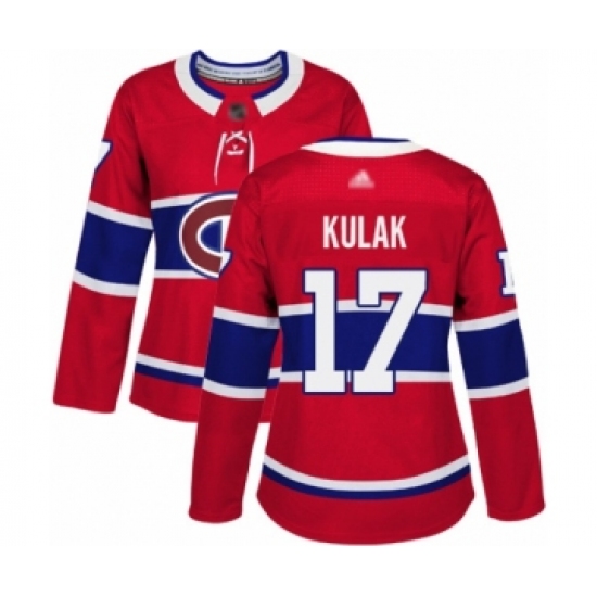 Women's Montreal Canadiens 17 Brett Kulak Authentic Red Home Hockey Jersey
