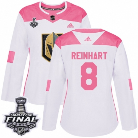 Women's Adidas Vegas Golden Knights 8 Griffin Reinhart Authentic White/Pink Fashion 2018 Stanley Cup Final NHL Jersey
