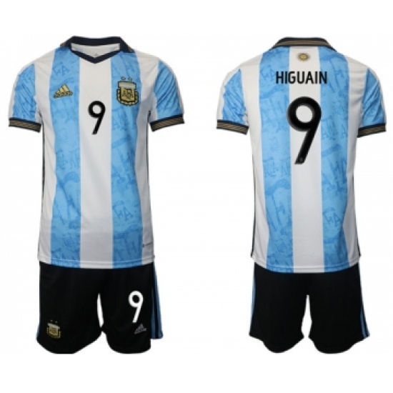 Men's Argentina 9 Higuain White Blue Home Soccer Jersey Suit