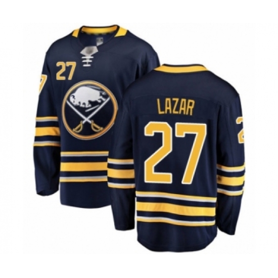 Men's Buffalo Sabres 27 Curtis Lazar Fanatics Branded Navy Blue Home Breakaway Hockey Jersey - Click Image to Close