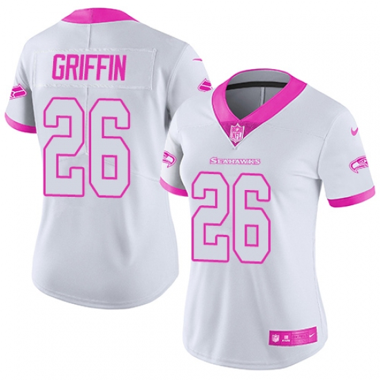 Women's Nike Seattle Seahawks 26 Shaquill Griffin Limited White/Pink Rush Fashion NFL Jersey
