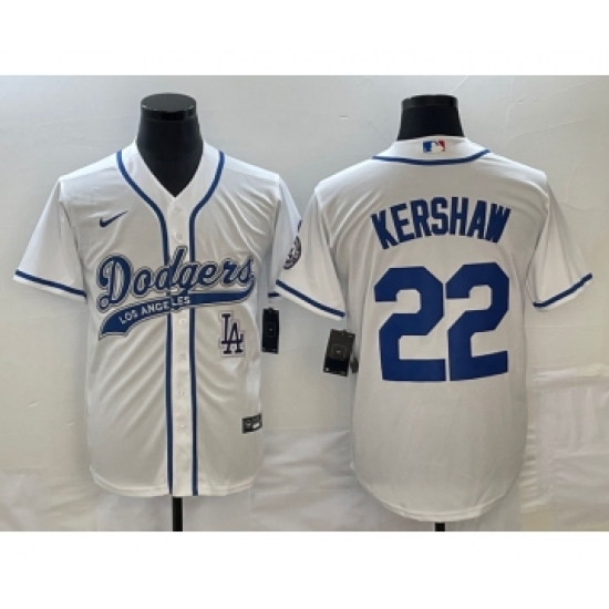 Men's Los Angeles Dodgers 22 Clayton Kershaw White Cool Base Stitched Baseball Jersey