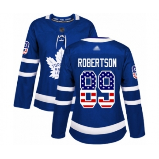 Women's Toronto Maple Leafs 89 Nicholas Robertson Authentic Royal Blue USA Flag Fashion Hockey Jersey
