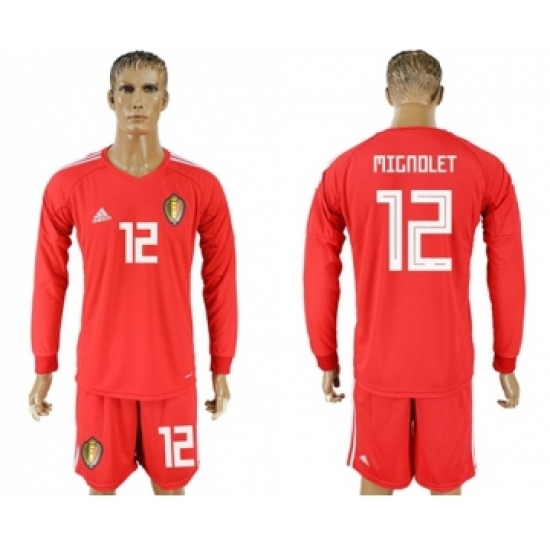 Belgium 12 Mignolet Red Long Sleeves Goalkeeper Soccer Country Jersey